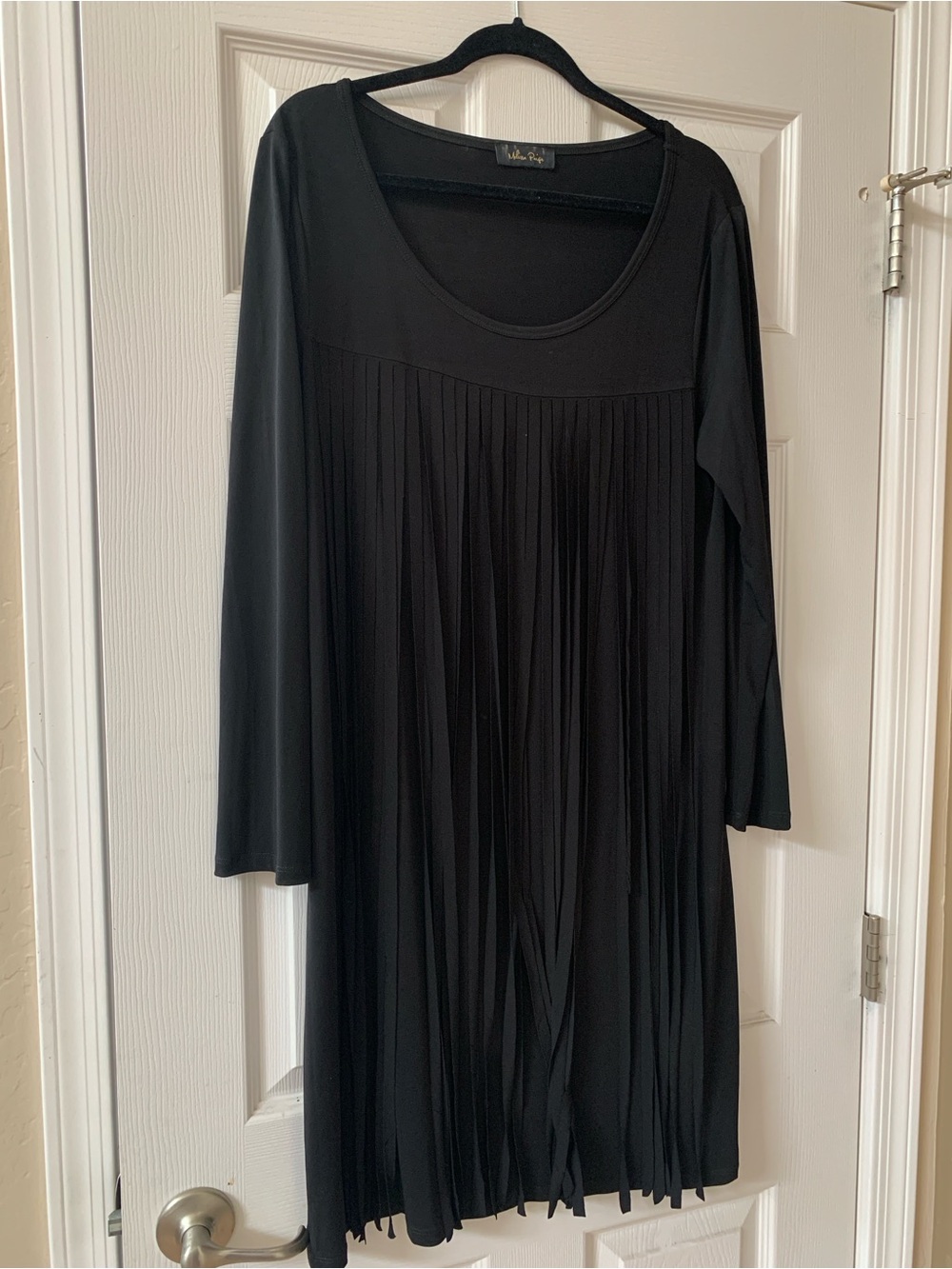 Black Pleated Long Sleeve Women's Dress